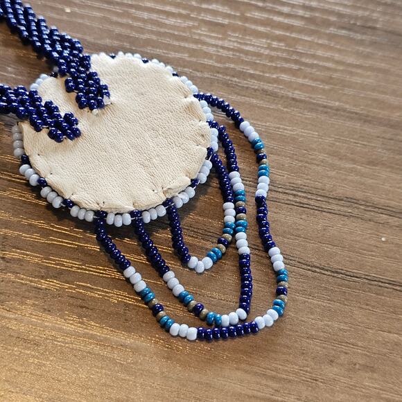 Vintage Native American Seed Bead Sun Circle Medallion Necklace - Picture 5 of 6